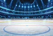 Ice Hockey Stadium with Spotlights. Vector Illustration. Ice Hockey Arena Background Concept Vector. Vector illustration Empty Hockey Stadium in the Winter.