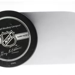 Official game puck from NHL^ National hockey league^ USA. MOTALA^ SWEDEN- 8 FEBRUARY 2022