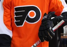 Philadelphia Flyers Uniform on display at NHL store in Midtown Manhattan.