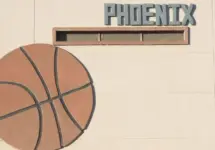 Phoenix basketball ball on wall in Phoenix downtown. Phoenix^ Arizona / USA - January 20^ 2016