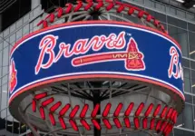 MLB Atlanta Braves' logo on giant light baseball Atlanta^ Georgia - February 5^ 2020