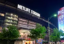 MetLife Stadium exterior view night Home of the NFL's New York Giants /Jets. EAST RUTHERFORD^ NEW JERSEY - August 15^ 2022