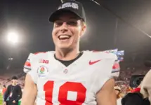 Ohio State quarterback Will Howard #18 is seen after winning the 2025 Rose Bowl game against Oregon Wednesday^ Jan. 1^ 2024^ in Pasadena^ Calif.