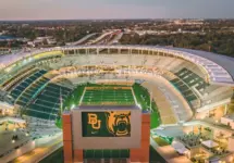 Waco^ Texas - November 15^ 2019: McLane stadium prepares for College Gameday ahead of the 12th ranked Baylor Football Team's home rivalry game against the Oklahoma Sooners.