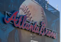 The Atlanta Braves logo on the back of the scoreboard at Truist Park in Atlanta Georgia USA Atlanta Georgia USA - 9 7 2024
