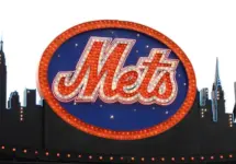 Classic New York Mets logo^ carried over to Citi Field from old Shea Stadium^ on top of the Shake Shack on May 26^ 2009 in New York.