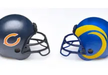 NFL Football helmets of the Chicago Bears and Los Angeles Rams