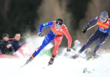 Cross Country Ski World Cup - Tour de ski. Val Mustair^ Switzerland on December 31^ 2022. Jay Renaud FRA and Ogden Ben USA in action.