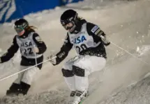 Jaelin Kauf (right) vs Olivia Giaccio (left) at the FIS Freestyle World Cup Moguls competition in Deer Valley^ UT on February 04^ 2017