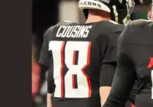 Atlanta Falcons quarterback Kirk Cousins (18) before the game against the Carolina Panthers on January 5^ 2025 at Mercedes-Benz Stadium. ATLANTA^ GA - JAN 5