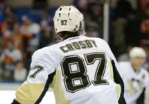 NHL Hockey player Sidney Crosby of the Pittsburgh Penguins. Penguins vs. New York Islanders at Nassau Veterans Memorial Coliseum. UNIONDALE^ NEW YORK^ UNITED STATES – May 5^ 2013