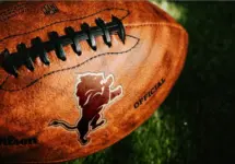 Detroit Lions NFL football Team Logo on the leather of American Football Ball NEW YORK^ USA^ FEBRUARY 11^ 2025