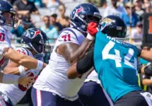 #71 TYTUS HOWARD # 44 TRAVON WALKER at HOUSTON TEXANS VS JACKSONVILLE JAGUARS OCTOBER 9^ 2022 at TIAA BANK FIELD JACKSONVILLE FLORIDA D'Avril Grant
