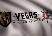 Waving flag with Vegas Golden Knights NHL hockey team logo. Close-up of waving flag with Vegas Golden Knights NHL hockey team logo^ seamless loop. Editorial footage