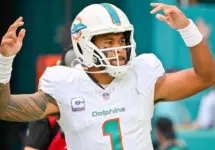 Tua Tagovailoa starting QB(1) leaves the tunnel on his way to the field.. Miami Dolphins vs. NY Giants at HardRock Stadium. Miami Gardens^ FLUSA - October 08^ 2023