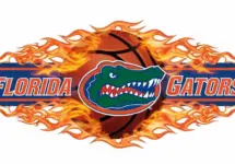 Florida Gators basketball logo with basketball and flames and put them in a border in a row