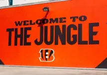 The 65^515 seat Paycor Stadium on the banks of the Ohio River is home to the NFL Cincinnati Bengals Cincinnati^ OH^ USA - March 17^ 2024 'Welcome To the Jungle' sign with'Bengals' logo