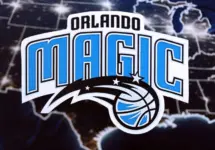 Orlando Magic basketball team badge lies on United States map background banner