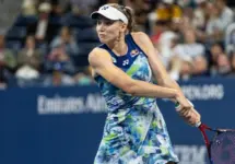 Elena Rybakina of Kazakhstan returns ball during 3rd round against Sorana Cirstea of Romania at the US Open Championships at Billie Jean King Tennis Center in New York on September 1^ 2023