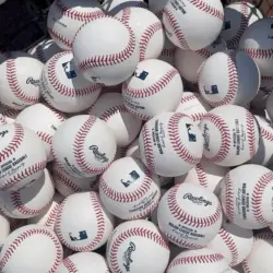 A bag of baseballs before a Major League Baseball game July 04^ 2022 - Atlanta^ GA^ USA