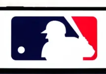 Selective focus of the MLB (Major League Baseball) logo. It is the premier professional baseball league in North America