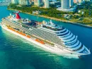 Cruise ship (Carnival Magic) entrance to Atlantic Ocean^ from Miami port.USA. FLORIDA. MIAMI BEACH. DECEMBER^ 2018