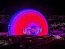 The MSG Sphere showing U2:UV advert for U2 concert. Las Vegas^ Nevada^ USA - November 7^ 2023