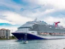 Carnival horizon cruise ship. Cruise ship vacation. Aerial view of cruise ship in vacation summer. Travel at sea. Luxury liner. Ship leaving Miami port Miami^ Florida^ USA - June 09^ 2024