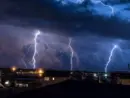 Four lightning bolt strike during a thunderstorm on Long Beach Island^ NJ.