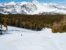 Unknown skiers have the hill to themselves at June Mountain Ski Resort^ a small resort tucked away in the Eastern Sierra Nevada mountains in California.