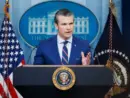 Pete Hegseth^ Defense Secretary^ speaks at a White House press briefing after a Black Hawk helicopter collided with American Airlines flight 5342 by DCA airport WASHINGTON – January 30 2025