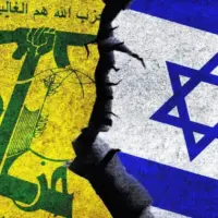 Israel and Hezbollah flags together. Hezbollah and Israel political conflict^ war crisis^ relations concept