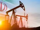 Oil drilling derricks at desert oilfield with Iran flag. The change in oil prices caused by the war. Oil prices are rising because of the global crisis. Crude oil production from the ground.
