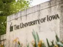 University of Iowa entrance sign at Hawkeyes' college campus Iowa City^ IA - May 23^ 2022