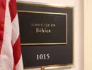 A sign at the entrance to a House Ethics Committee hearing room in Washington^ DC on July 18^ 2017. The House of Representatives is the lower chamber of the US Congress.