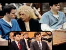 photo collage of Erik and Lyle Menendez with their attorney. the brothers are serving life sentences without parole for the 1989 shotgun slayings of their parents^ José and Mary Louise “Kitty” Menendez.