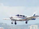 Piper PA-28R-200 fixed wing single engine aircraft approaching runway for a landing at Santa Monica Airport in Los Angeles^ California USA SANTA MONICA/CALIFORNIA - MARCH 6^ 2016