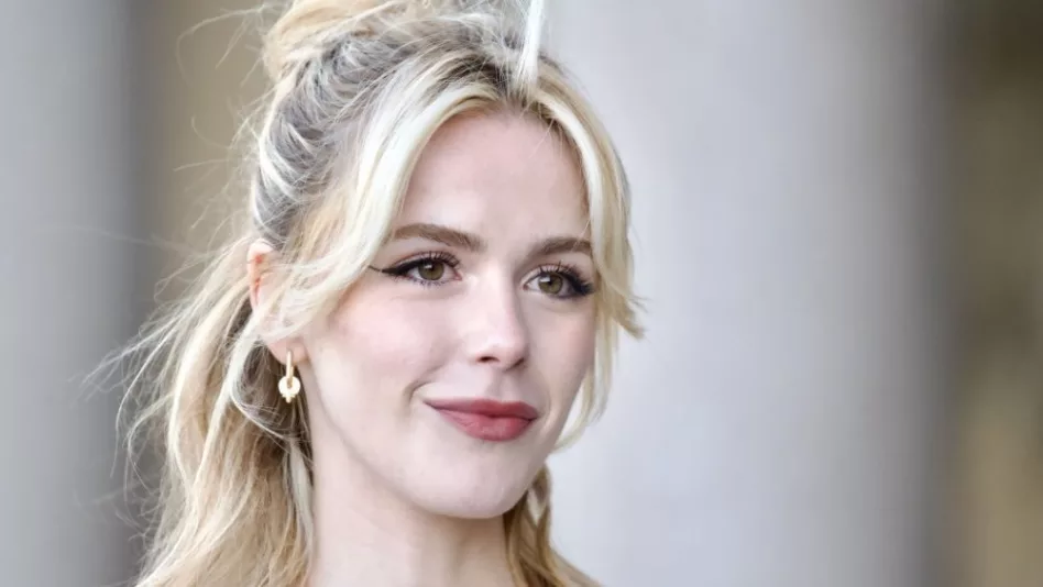 Kiernan Shipka outside Stockholm City Hall before entering Max Mara Resort24 fashion show. STOCKHOLM^ SWEDEN - JUNE 11^ 2023