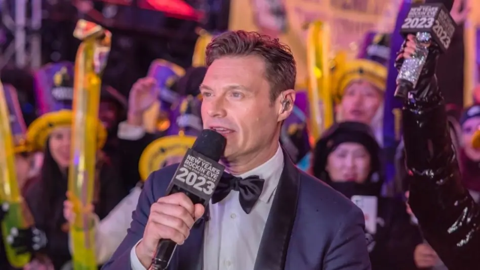 Ryan Seacrest is seen in Times Square during a New Year's Eve broadcast. NEW YORK^ N.Y. – December 31^ 2022