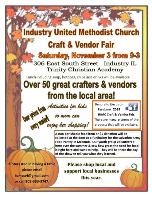 2018 9th Annual Industry United Methodist Church Craft & Vendor Fair