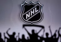 National Hockey League/Fans Silhouette. Crowd celebrate and support the NHL hockey Team.