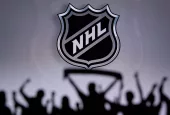 National Hockey LeagueFans Silhouette. Crowd celebrate and support the NHL hockey Team. Sport photo^ edit space
