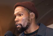 Kevin Durant attends the "Swagger" New York premiere at the Brooklyn Academy of Music on October 26^ 2021 in New York City.