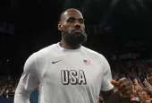 LeBron James at Paris 2024 Olympic Games match between the United States and Brazil at the Bercy Arena. Paris-France^ August 6^ 2024
