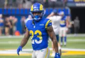 Los Angeles Rams running back Kyren Williams #23 warms up prior to an NFL football game against the Green Bay Packers at SoFi Stadium^ Sunday^ Oct. 6^ 2024^ in Inglewood^ Calif.