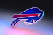 Buffalo Bills logo on dark background with shiny details. 3D render. MUENSTER^ GERMANY - June 03^ 2023