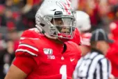 Justin Fields #1 - NCAA Division 1 Football University of Maryland Terrapins Vs. Ohio State Buckeyes on November 11th 2019 at the Ohio State Stadium in Columbus^ Ohio USA