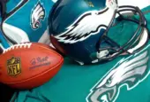 NFL Philadelphia Eagles club equipment ^ ball^ helmet^ jersey and bag^ product shot