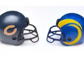 NFL Football helmets of the Chicago Bears and Los Angeles Rams