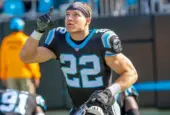 Christian MCCAFFREY (22) runs against the visiting Seattle Seahawks at Bank Of America Stadium in Charlotte^ NC. The Panthers lose to the Seahawks^ 30-27. November 25^ 2018